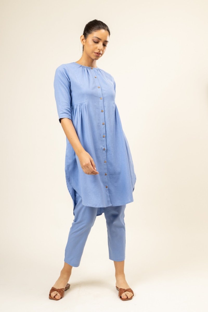 Naomi Blue Upcycled Cotton Tunic | Verified Sustainable by Brown Living™