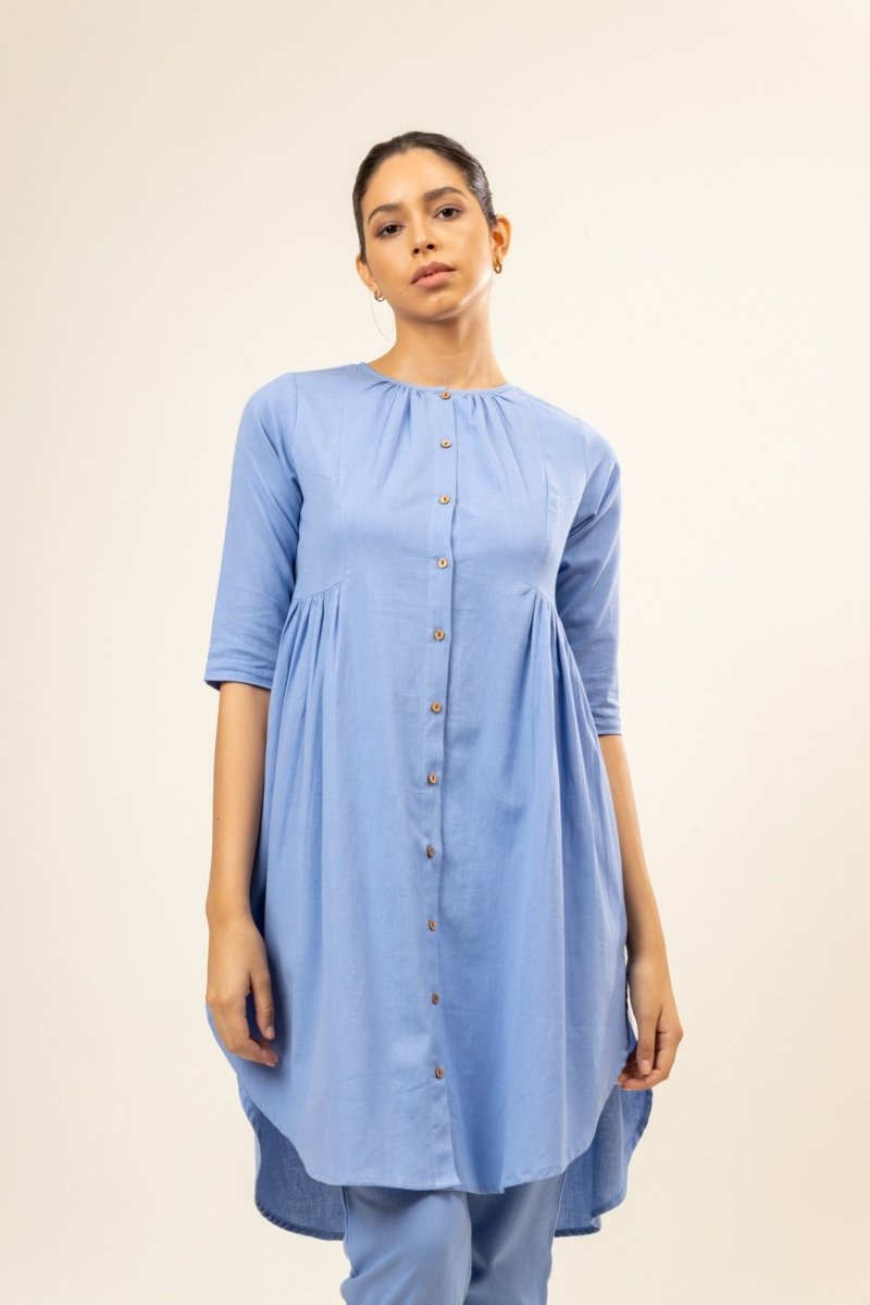 Naomi Blue Upcycled Cotton Tunic | Verified Sustainable by Brown Living™