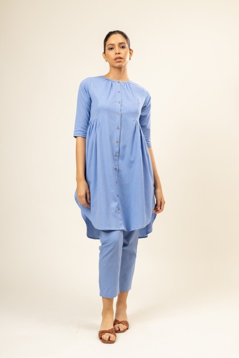 Naomi Blue Upcycled Cotton Tunic | Verified Sustainable by Brown Living™