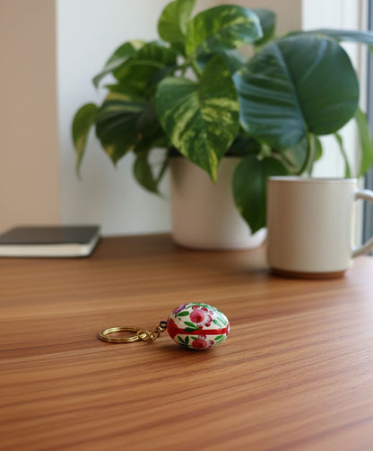 Naqashi Anda Keychain - Handpainted Paper Maiche Key Ring – Travel Accessories on Brown Living™. SKU: KPJKKCSMEGMC01. Img 2.