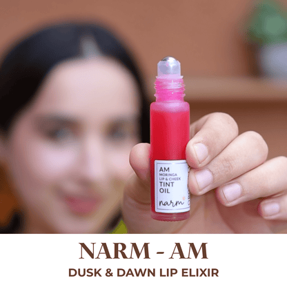 Narm Dusk & Dawn Lip Elixir – AM Tint & PM Lip Therapy Duo – Lip Combo Pack on Brown Living™. SKU: ORG-NARM-LIPDUO01. Img 9.