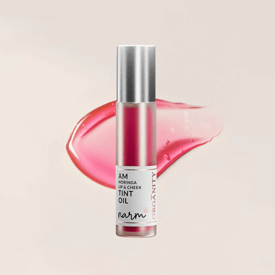 Narm Dusk & Dawn Lip Elixir – AM Tint & PM Lip Therapy Duo – Lip Combo Pack on Brown Living™. SKU: ORG - NARM - LIPDUO01. Img 5.