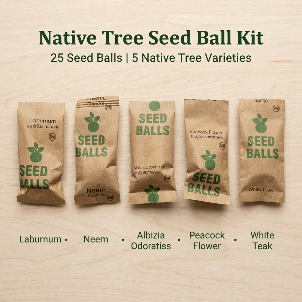 Native Tree Seed Ball Kit 25 Pack Eco Reforestation Seed Bombs – Seeds on Brown Living™. SKU: DOS-ORG-SEED-01. Img 1.