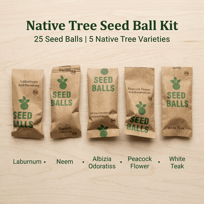 Native Tree Seed Ball Kit 25 Pack Eco Reforestation Seed Bombs – Seeds on Brown Living™. SKU: DOS-ORG-SEED-01. Img 1.