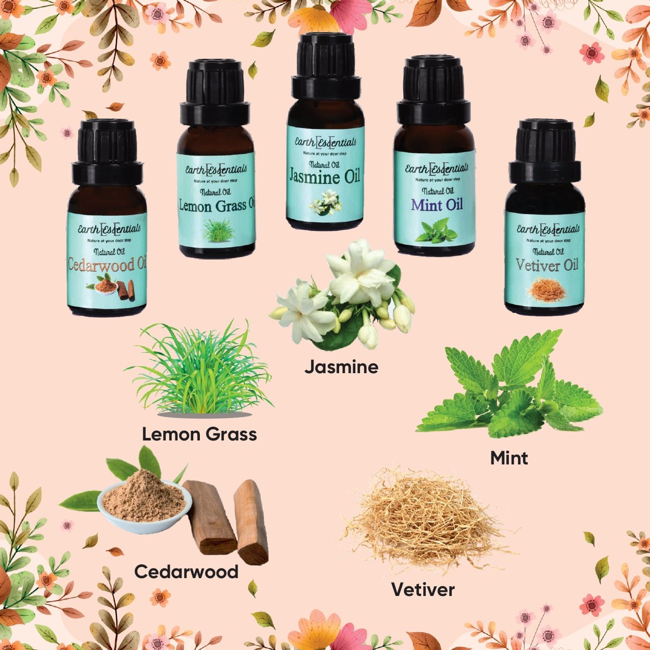 Natural Aroma Oils Set of 5 – Essential Oils Combo Pack 75 ml – Essential Oils on Brown Living™. SKU: EO-1. Img 4.