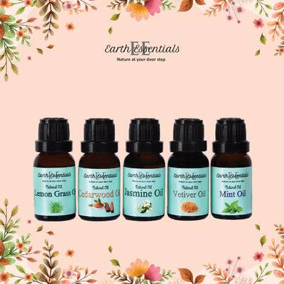 Natural Aroma Oils Set of 5 – Essential Oils Combo Pack 75 ml – Essential Oils on Brown Living™. SKU: EO-1. Img 1.