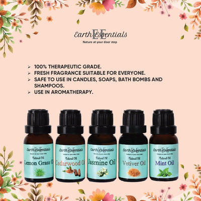 Natural Aroma Oils Set of 5 – Essential Oils Combo Pack 75 ml – Essential Oils on Brown Living™. SKU: EO-1. Img 2.