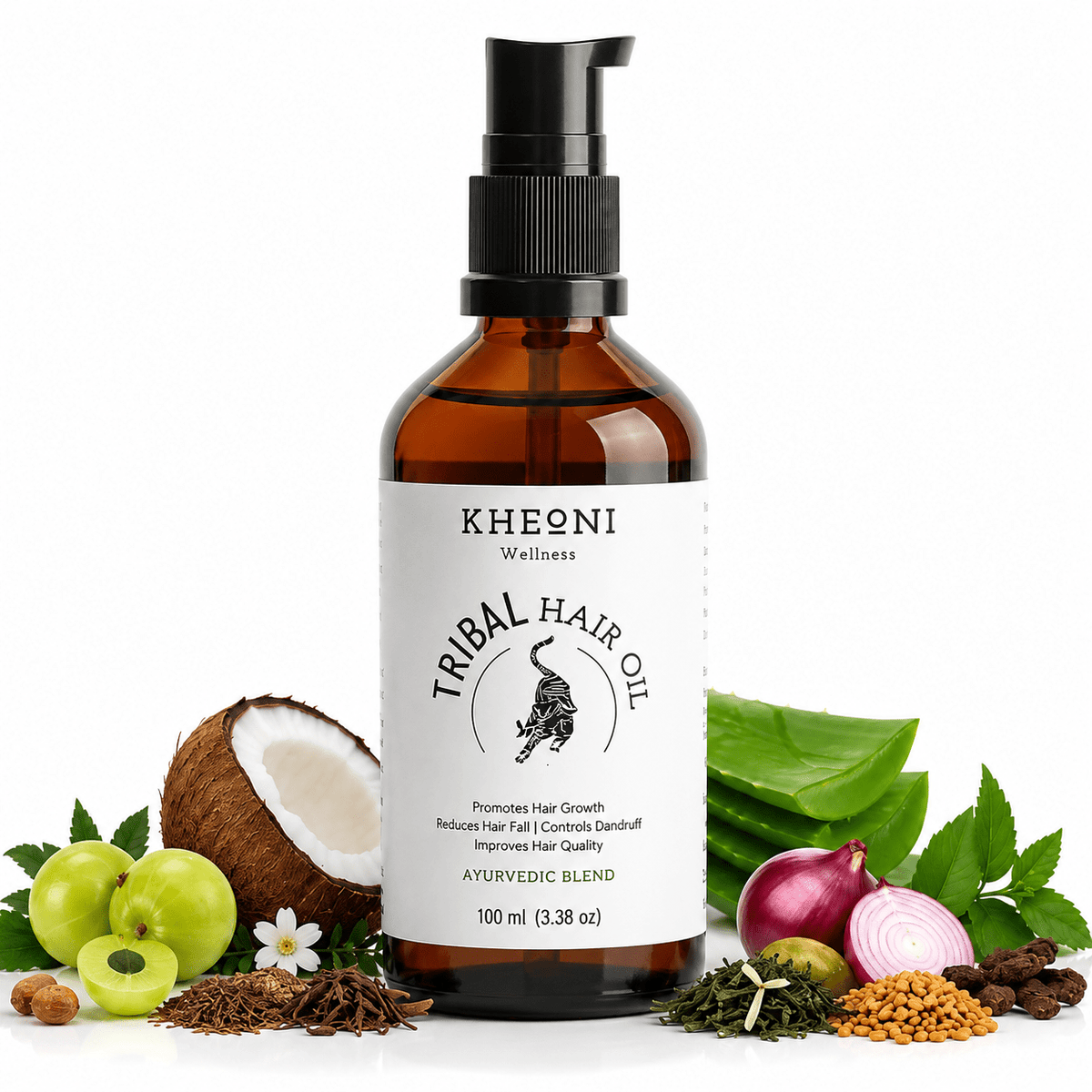 Natural Ayurvedic Hair Oil | Hair Growth, Hair Fall & Scalp Care – Hair Oil on Brown Living™. SKU: kh_triblhairoil_01. Img 5.