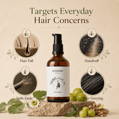 Natural Ayurvedic Hair Oil | Hair Growth, Hair Fall & Scalp Care – Hair Oil on Brown Living™. SKU: kh_triblhairoil_01. Img 7.