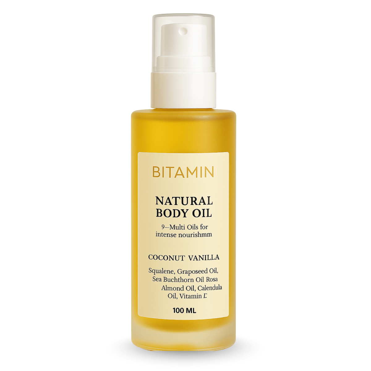 Natural Body Oil - Coconut Vanilla - 100 ML – Body Oil by Bitamin available on Brown Living™. . SKU: BodyoilC. Img 1.