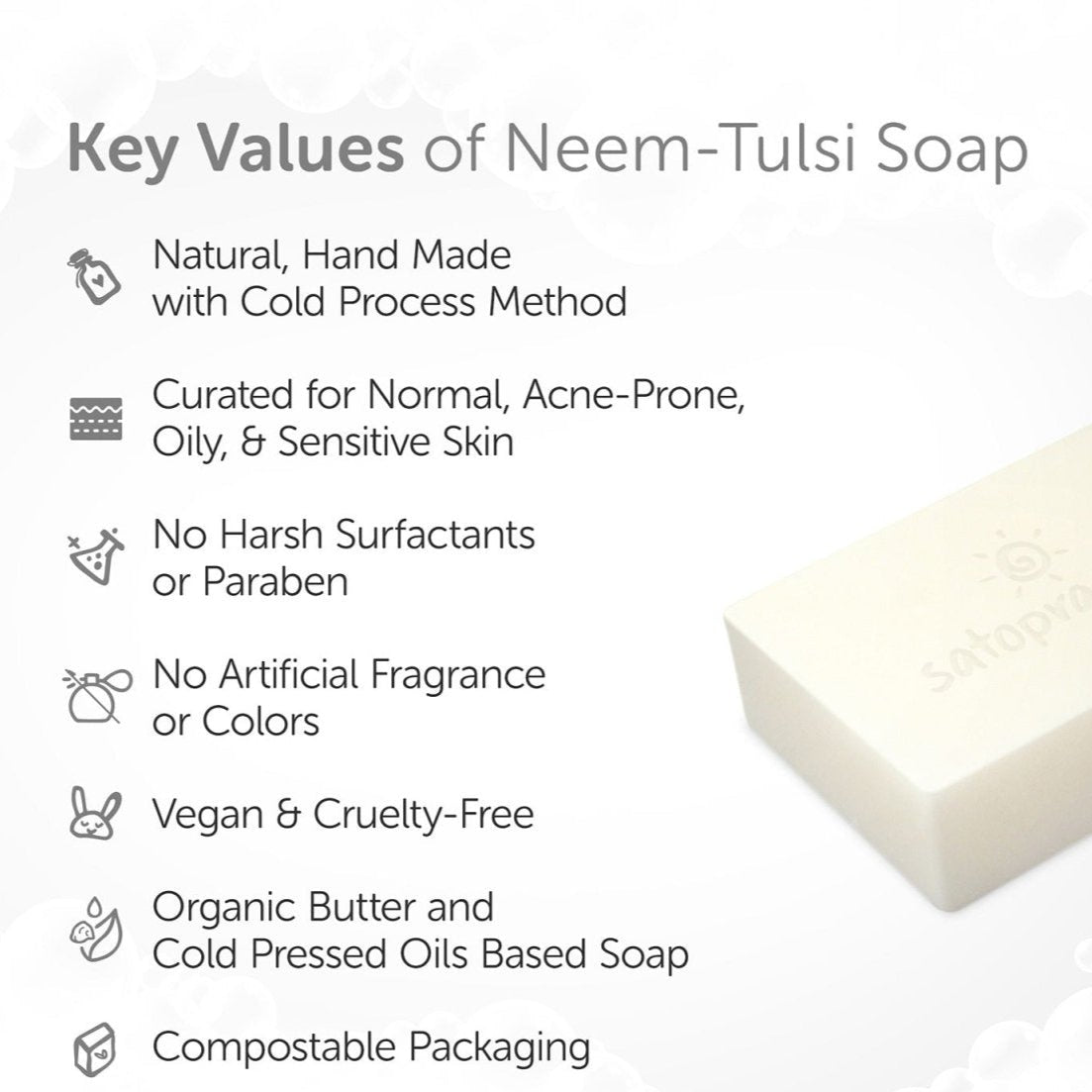 Natural Clarifying Neem - Tulsi Soap - 80g – Body Soap on Brown Living™. SKU: 3BC_NTS - 1H. Img 2.