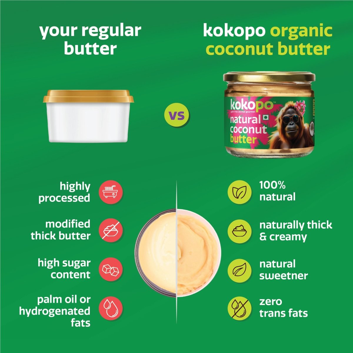 Natural Coconut Butter | Pure, Creamy & 100% Vegan Spread – 300g – World Gourmet Food by KOKOPO Foods available on Brown Living™. . SKU: NCB - 300. Img 3.