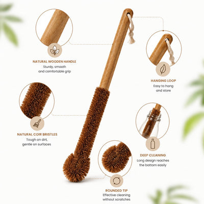 Natural Coconut Coir Bottle Cleaning Brush – Cleaning Products on Brown Living™. SKU: KOE030-BCB. Img 2.