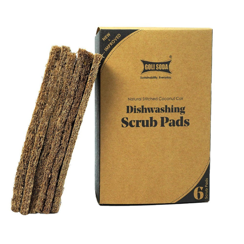 Natural Coconut Coir Dishwashing Scrub Pads - Pack of 6 Scrubs | Verified Sustainable by Brown Living™