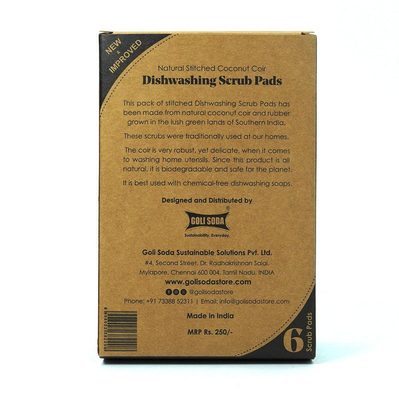 Natural Coconut Coir Dishwashing Scrub Pads - Pack of 6 Scrubs | Verified Sustainable by Brown Living™