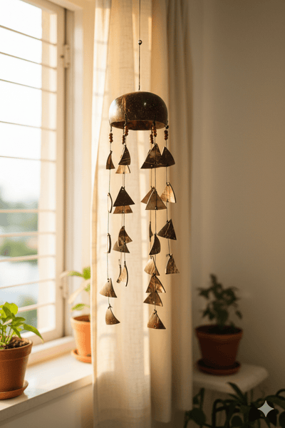 Natural Coconut Shell Hanging Wind Chimes | Handcrafted Decor – Windchimes & Dreamcatchers on Brown Living™. SKU: KOTT008. Img 3.