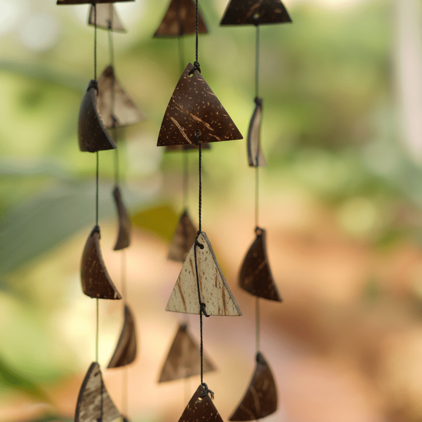 Natural Coconut Shell Hanging Wind Chimes | Handcrafted Decor – Windchimes & Dreamcatchers on Brown Living™. SKU: KOTT008. Img 6.