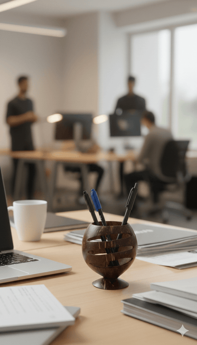 Natural Coconut Shell Pen Stand | Pen Holder – Desk Organizers on Brown Living™. SKU: KOT-HU-004. Img 4.