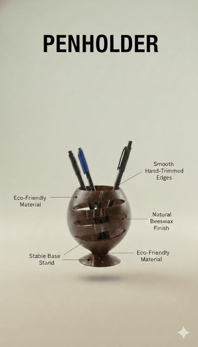 Natural Coconut Shell Pen Stand | Pen Holder – Desk Organizers on Brown Living™. SKU: KOT-HU-004. Img 3.