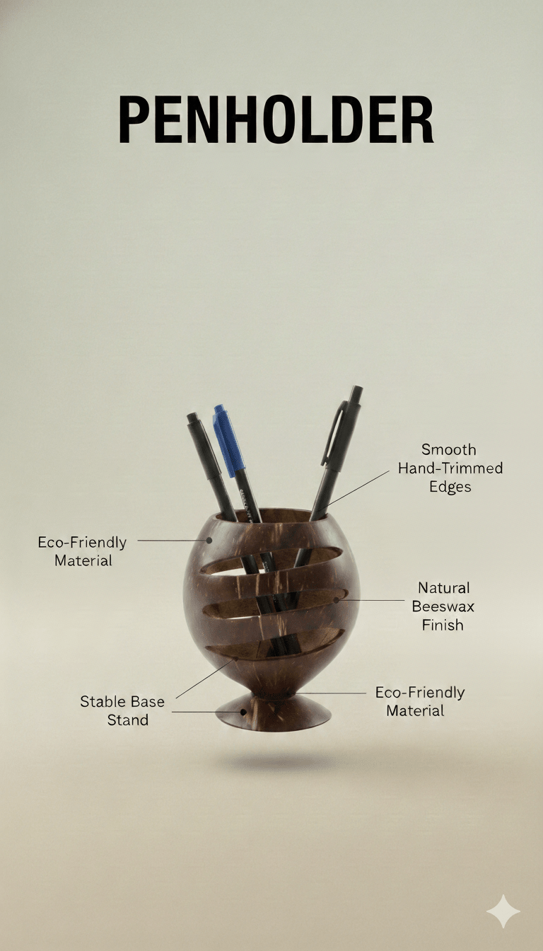 Natural Coconut Shell Pen Stand | Pen Holder – Desk Organizers on Brown Living™. SKU: KOT-HU-004. Img 3.