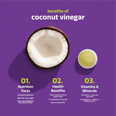 Natural Coconut Vinegar – Raw, with Probiotic “Mother”, Gut - Friendly – Sauces & Dips on Brown Living™. SKU: NCV - 500. Img 4.