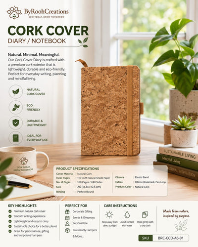 Natural Cork Cover A5 Diary | Eco-Friendly Sustainable Notebook – Notebooks & Notepads on Brown Living™. SKU: BRC-CCD-A5-01. Img 4.