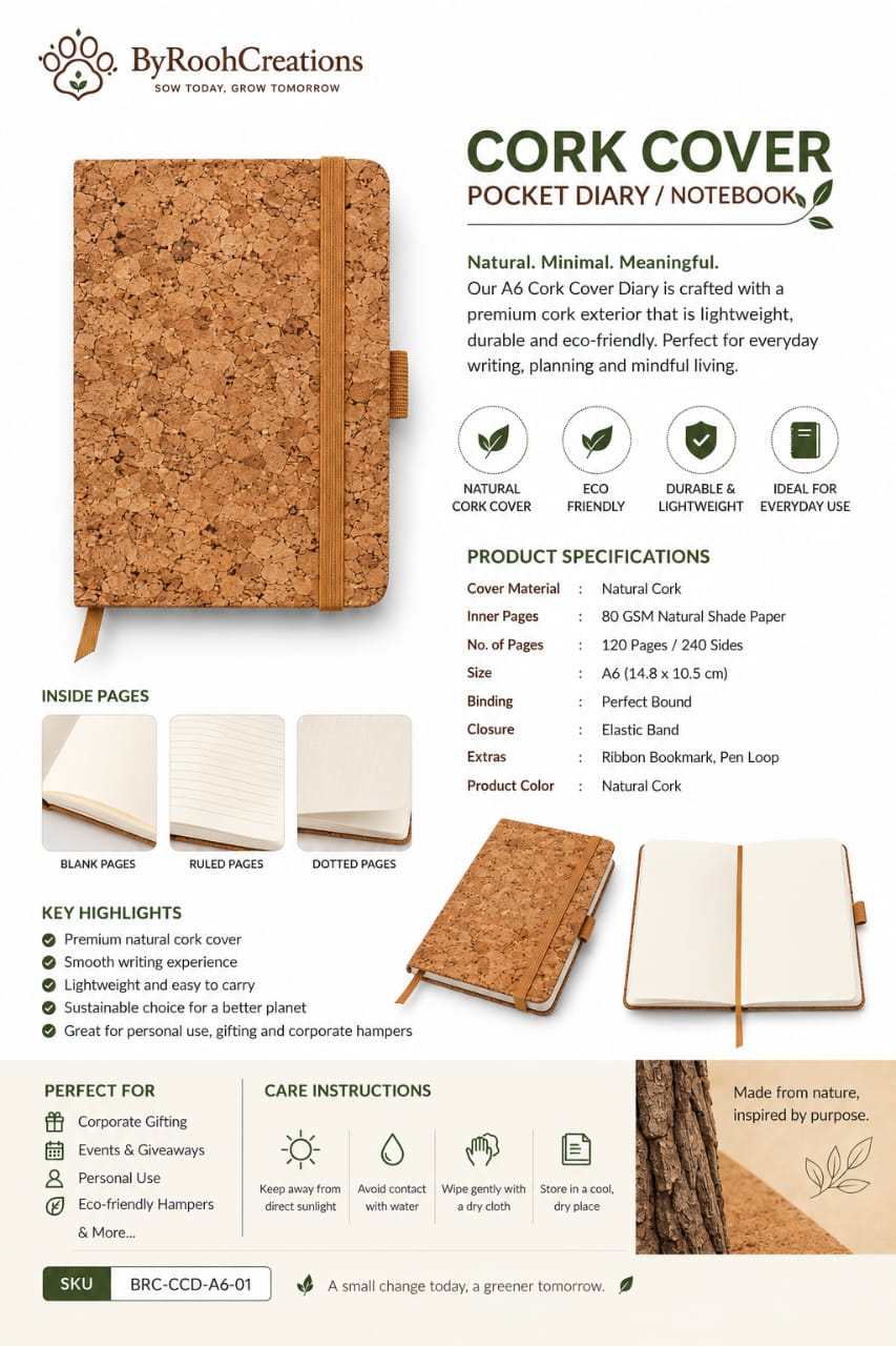 Natural Cork Cover A5 Diary | Eco-Friendly Sustainable Notebook – Notebooks & Notepads on Brown Living™. SKU: BRC-CCD-A5-01. Img 3.