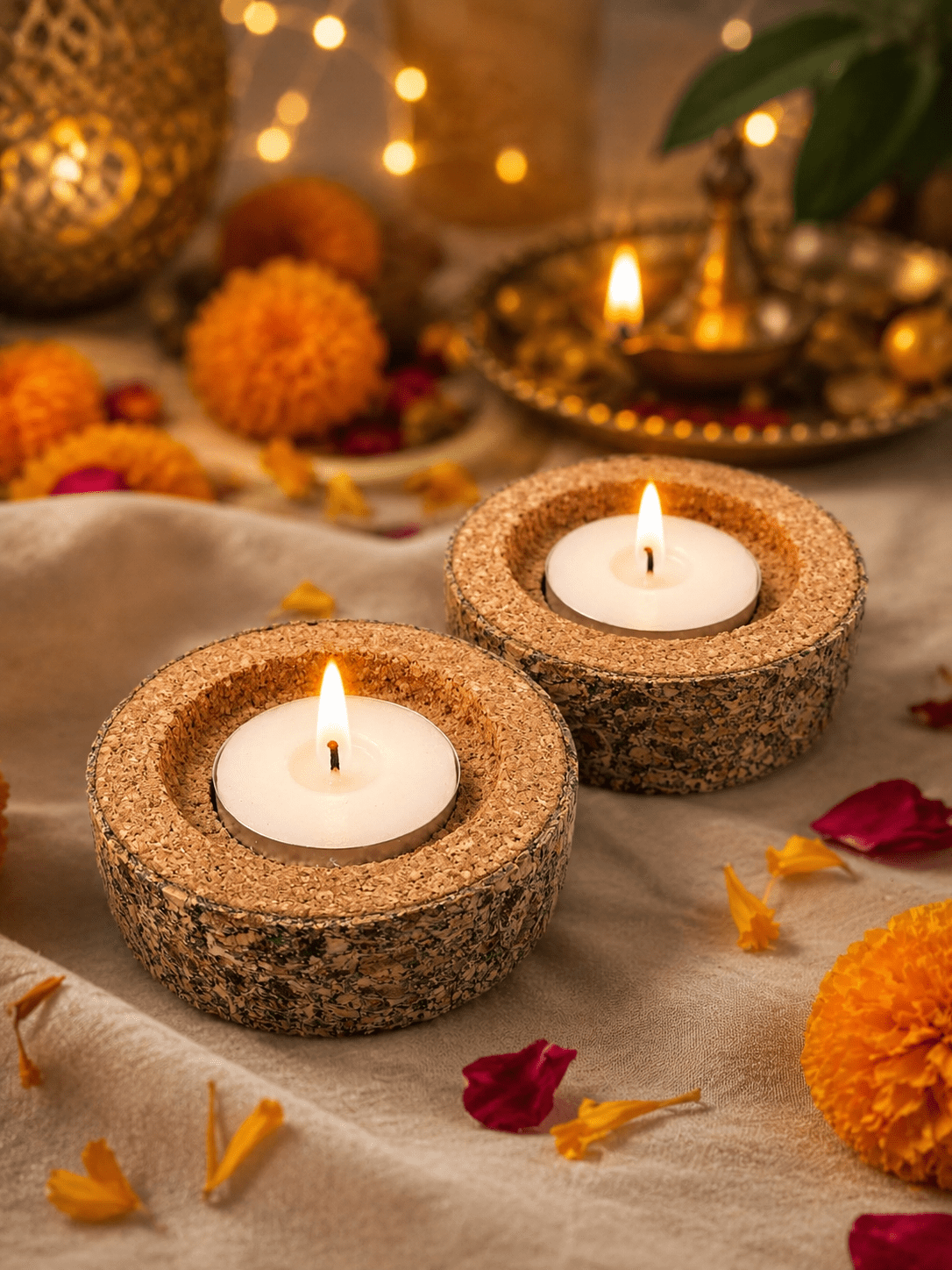 Natural Cork Tealight Candle Holder- Set Of 2 – Candles & Fragrances on Brown Living™. SKU: BRC-CTH-NAT-01. Img 1.