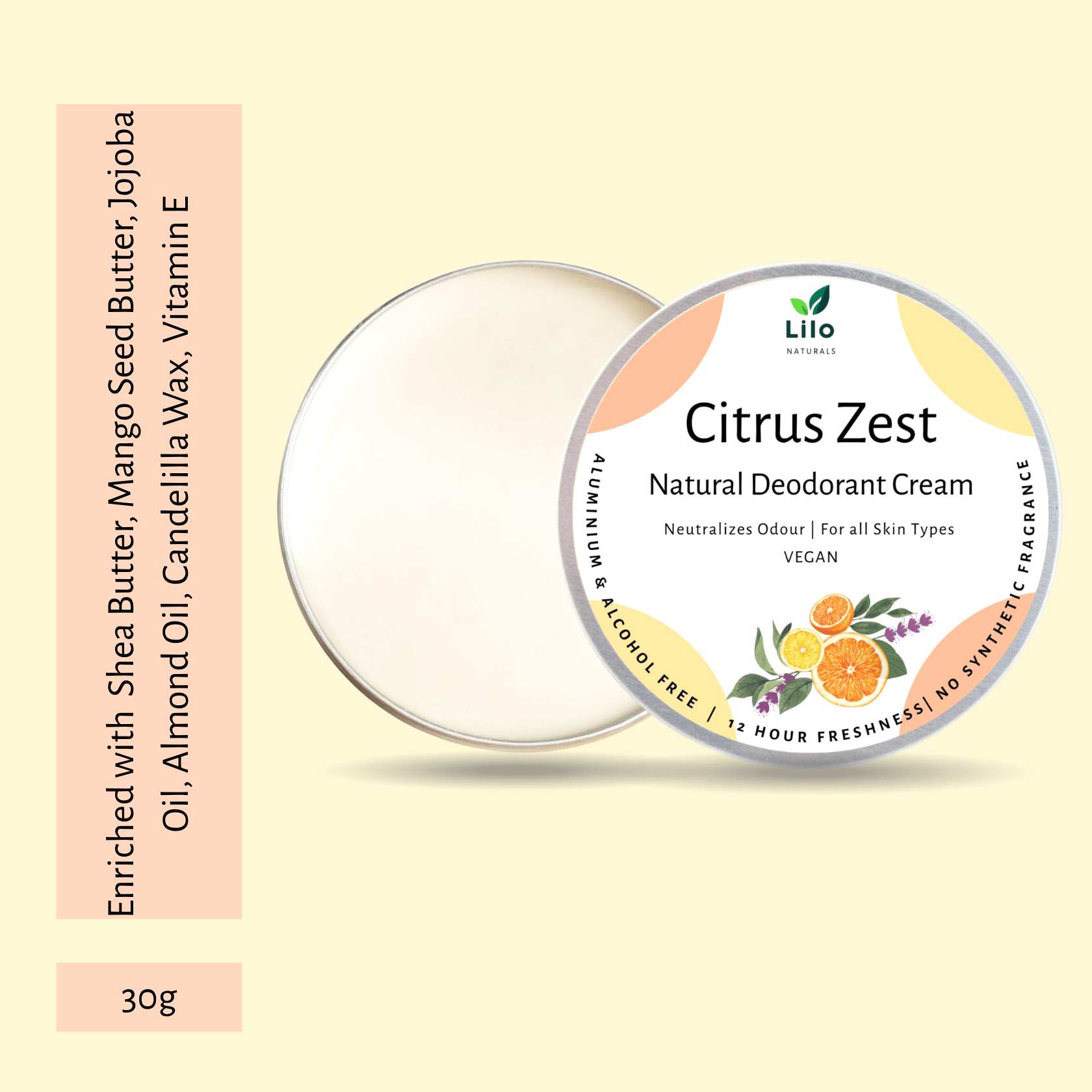 Natural Deodorant Cream | Citrus Zest | With Jojoba & Almond Oil – Deodorant on Brown Living™. SKU: SKUD003 - 1. Img 7.
