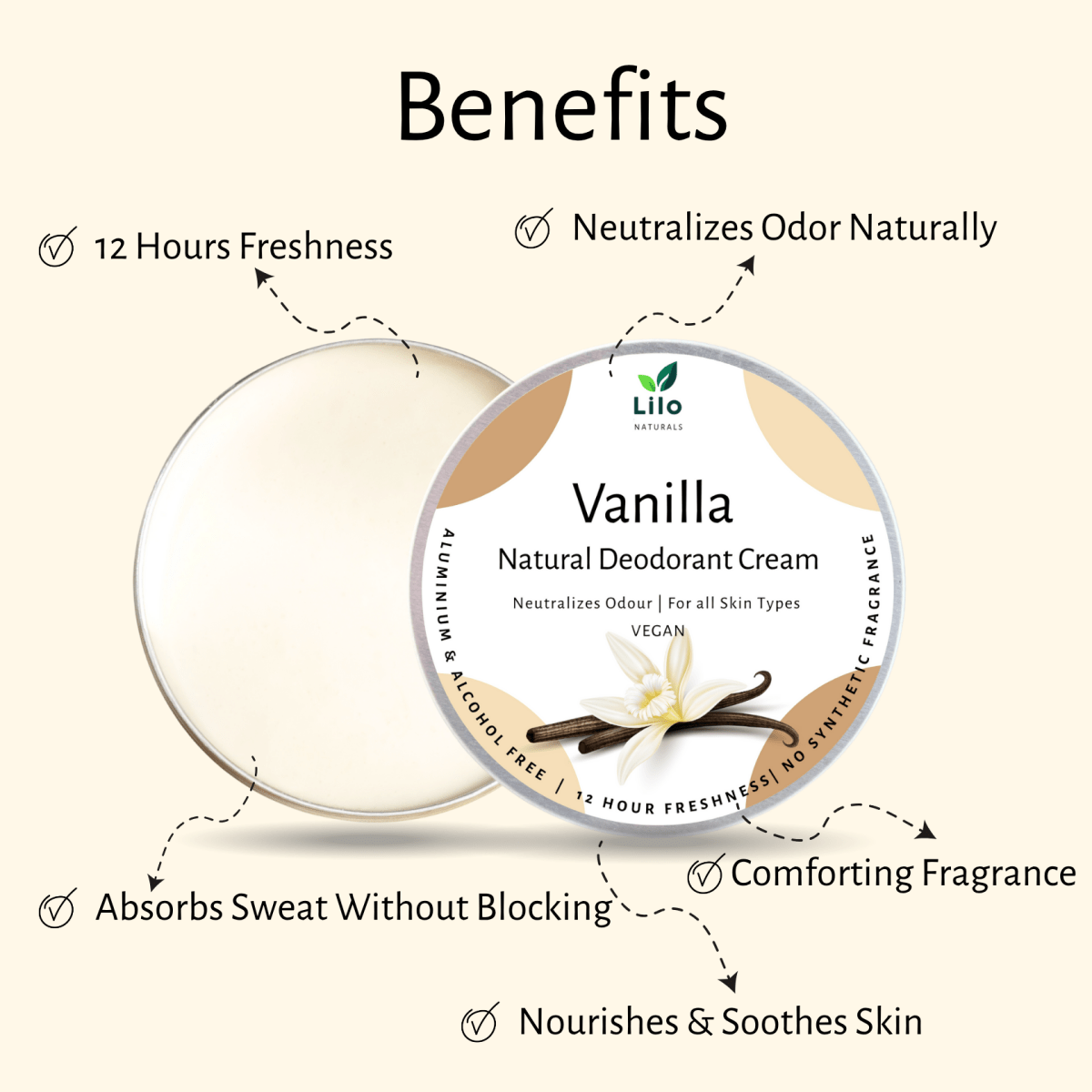Natural Deodorant Cream | Vanilla | Enriched with Jojoba & Almond Oil – Deodorant by Lilo Naturals available on Brown Living™. . SKU: SKUD001. Img 2.