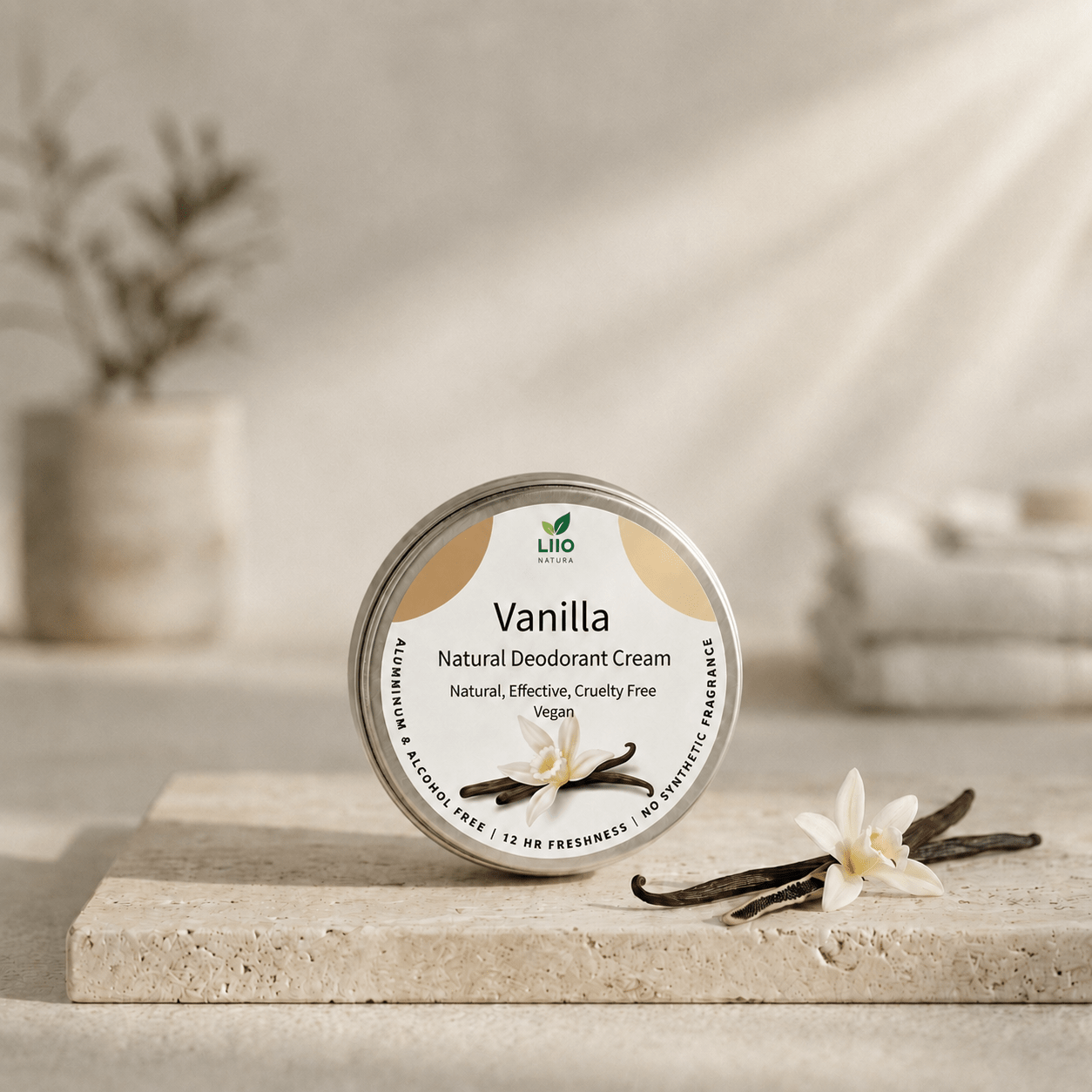 Natural Deodorant Cream | Vanilla | Enriched with Jojoba & Almond Oil – Deodorant on Brown Living™. SKU: SKUD001-1. Img 1.