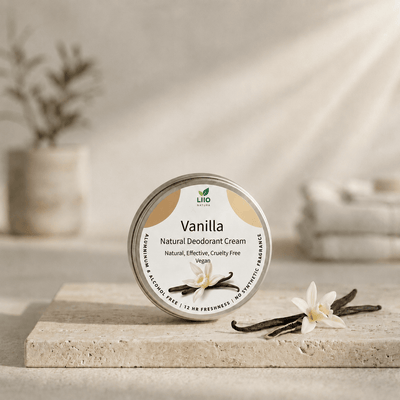 Natural Deodorant Cream | Vanilla | Enriched with Jojoba & Almond Oil – Deodorant on Brown Living™. SKU: SKUD001-1. Img 1.