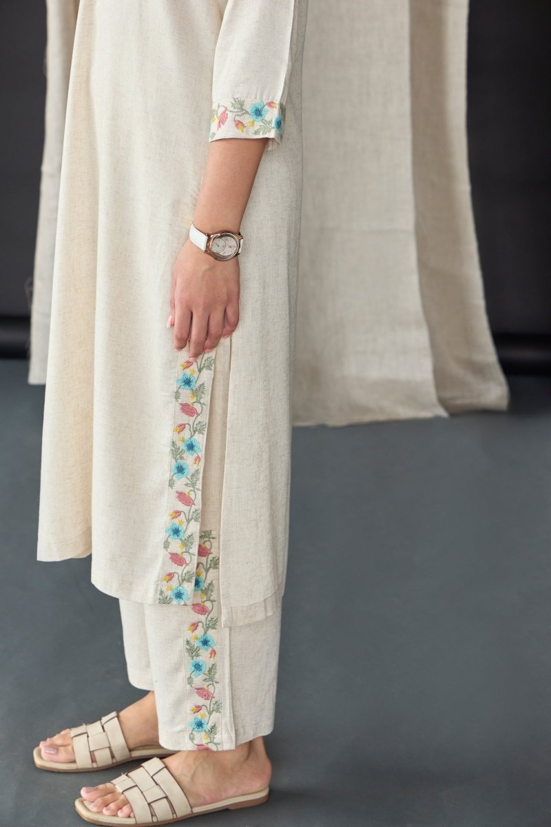 Natural Linen Embroidered Kurta Set | Verified Sustainable by Brown Living™