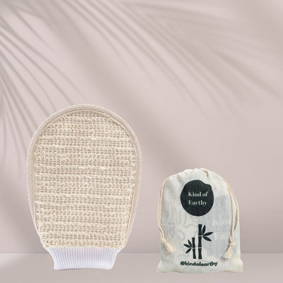 Natural Loofah Body Scrubber Glove | Exfoliating Shower Mitt – Body Scrub on Brown Living™. SKU: KOE-015-GL-1. Img 1.