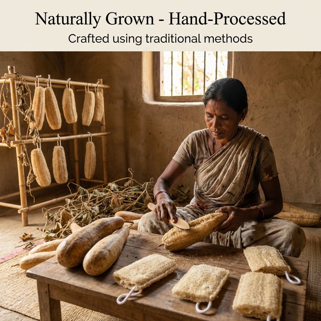 Natural Loofah Scrubber Pack Of 5 Plastic Free Body Exfoliator – Bath Accessories on Brown Living™. SKU: DOS-ORG-LOOFAH-01. Img 3.