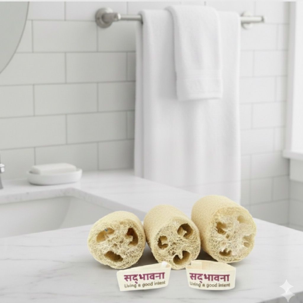 Natural Loofah Sponge | Organic Bath Scrubber | Pack of 3 – Bath Accessories on Brown Living™. SKU: B0F6KW6391. Img 1.