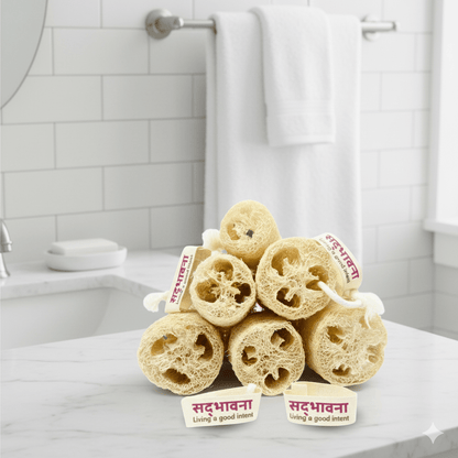 Natural Loofah Sponge | Organic Bath Scrubber | Pack of 6 – Bath Accessories on Brown Living™. SKU: B0F6L8572R. Img 1.