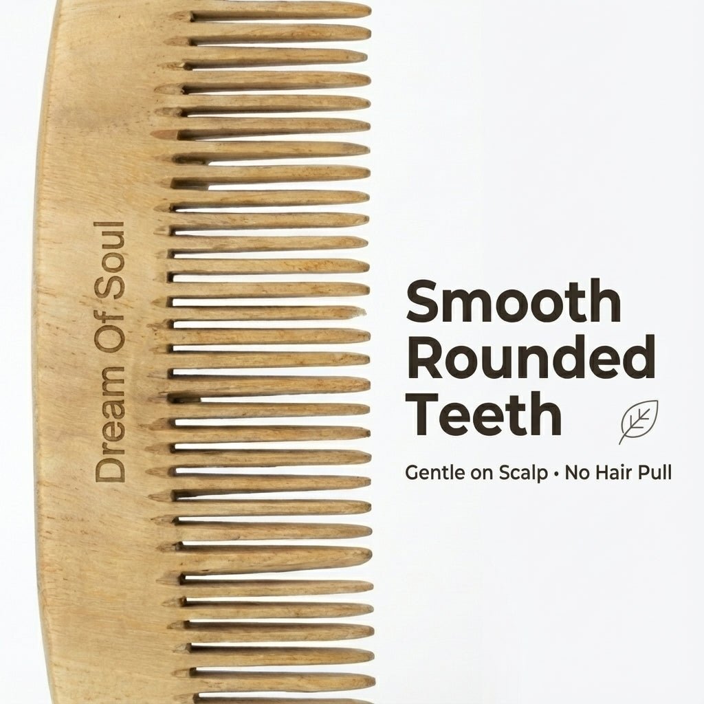 Natural Neem Wood Hair Comb Pack Of 5 Plastic Free Anti Static – Hair Comb on Brown Living™. SKU: DOS-NC-COMB-01. Img 2.