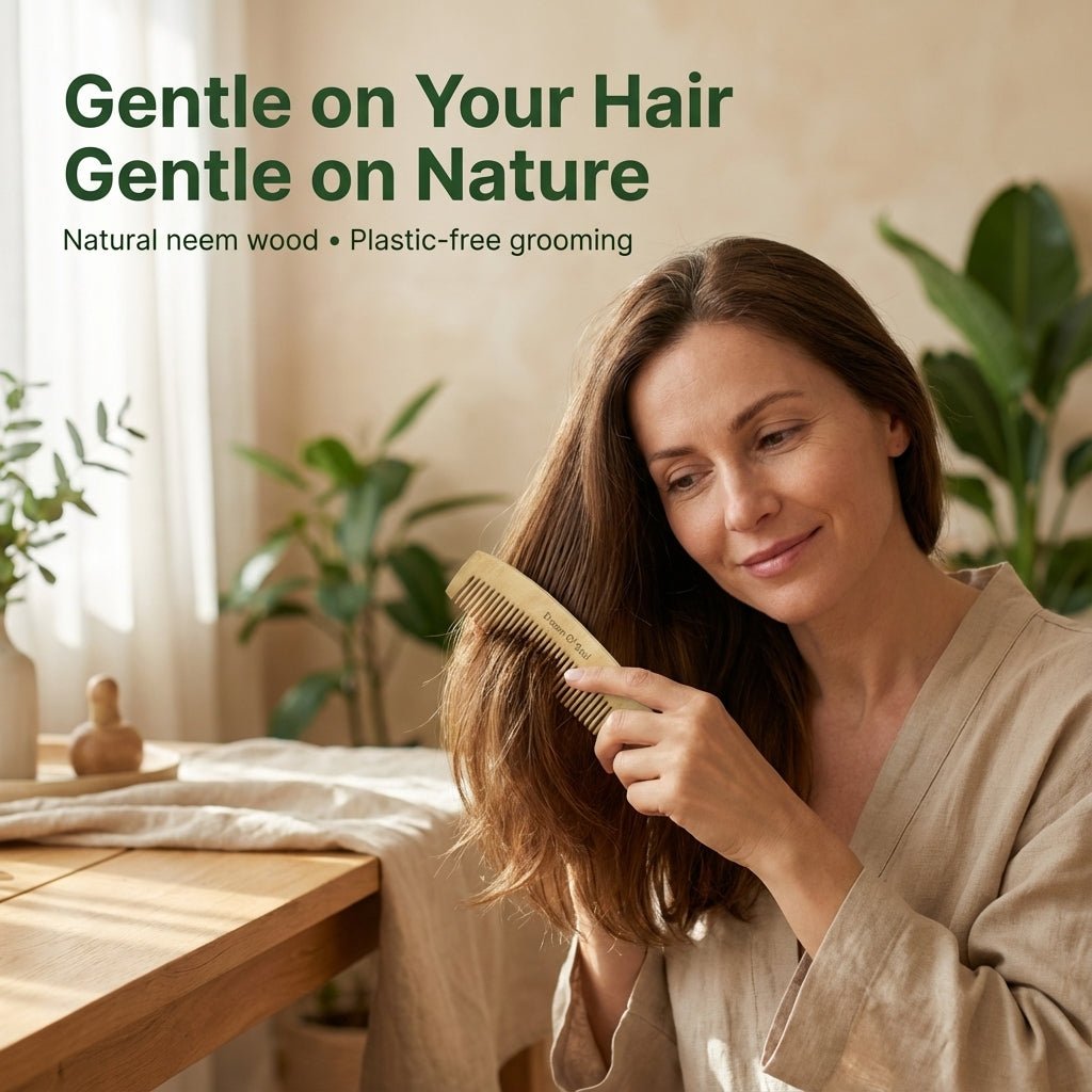 Natural Neem Wood Hair Comb Pack Of 5 Plastic Free Anti Static – Hair Comb on Brown Living™. SKU: DOS-NC-COMB-01. Img 3.