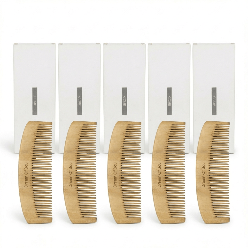 Natural Neem Wood Hair Comb Pack Of 5 Plastic Free Anti Static – Hair Comb on Brown Living™. SKU: DOS-NC-COMB-01. Img 1.