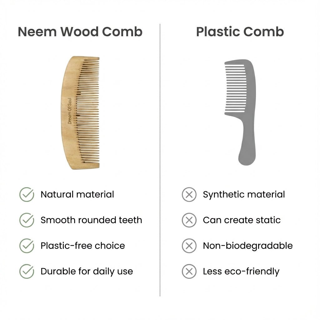 Natural Neem Wood Hair Comb Pack Of 5 Plastic Free Anti Static – Hair Comb on Brown Living™. SKU: DOS-NC-COMB-01. Img 5.