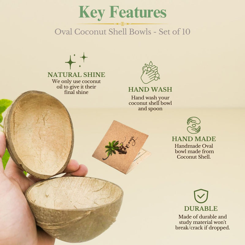 Natural Oval Coconut Shell Bowls - 150ml (Set of 10) | Verified Sustainable by Brown Living™