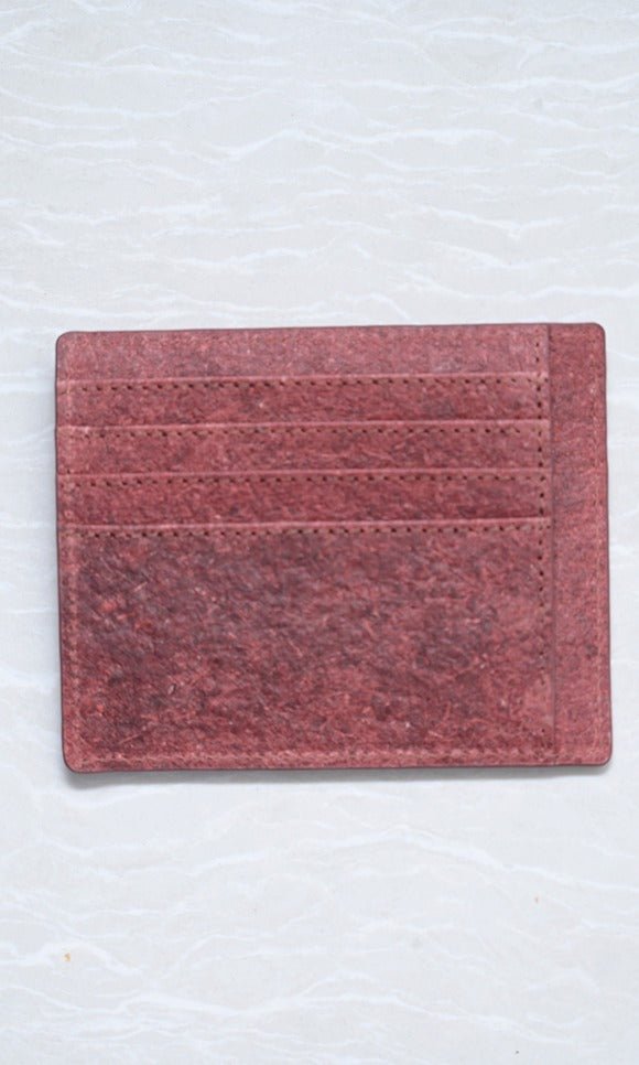 Natural Red Vegan Pocket Card Holder | Made from Coconut Leather – Passport Wallet on Brown Living™. SKU: zk020. Img 3.