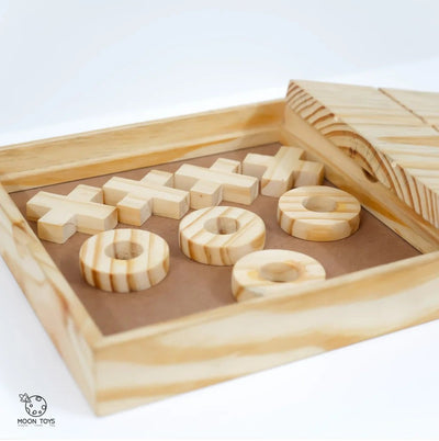 Natural Wooden Tic - Tac - Toe Game – Classic Strategy Board – Wooden Toys on Brown Living™. SKU: tictactoe. Img 1.