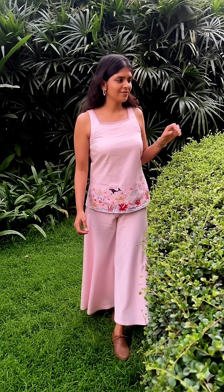 Naturally Dyed Cotton Organic Cotton Hand embroidered Indo - western – Womens Ethnic Sets on Brown Living™. SKU: C2P12XLv2. Img 4.