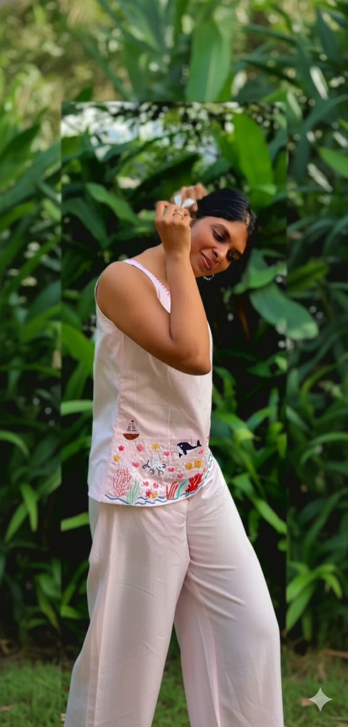 Naturally Dyed Cotton Organic Cotton Hand embroidered Indo - western – Womens Ethnic Sets on Brown Living™. SKU: C2P1M. Img 5.