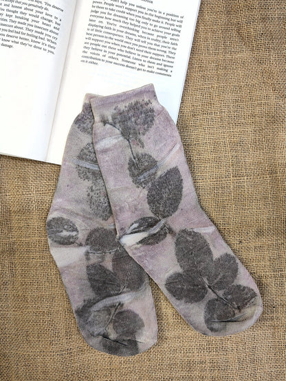 Naturally Dyed Sappan Leaf Ecoprinted Pure Cotton Socks – Womens Socks on Brown Living™. SKU: PC-SOCKS-02. Img 1.