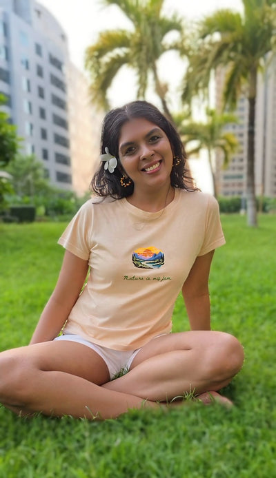 Nature Lover's Naturally Dyed Organic Cotton Tee - Milky Orange – Womens T-Shirt on Brown Living™. SKU: PCETXS. Img 4.