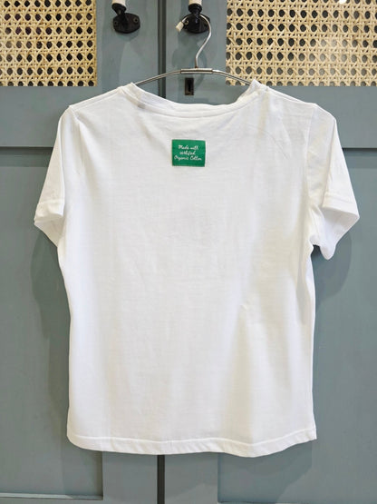 Nature Lover's Organic Cotton Slim Fit T-shirt: Classic White – Womens T-Shirt on Brown Living™. SKU: WETXS. Img 1.