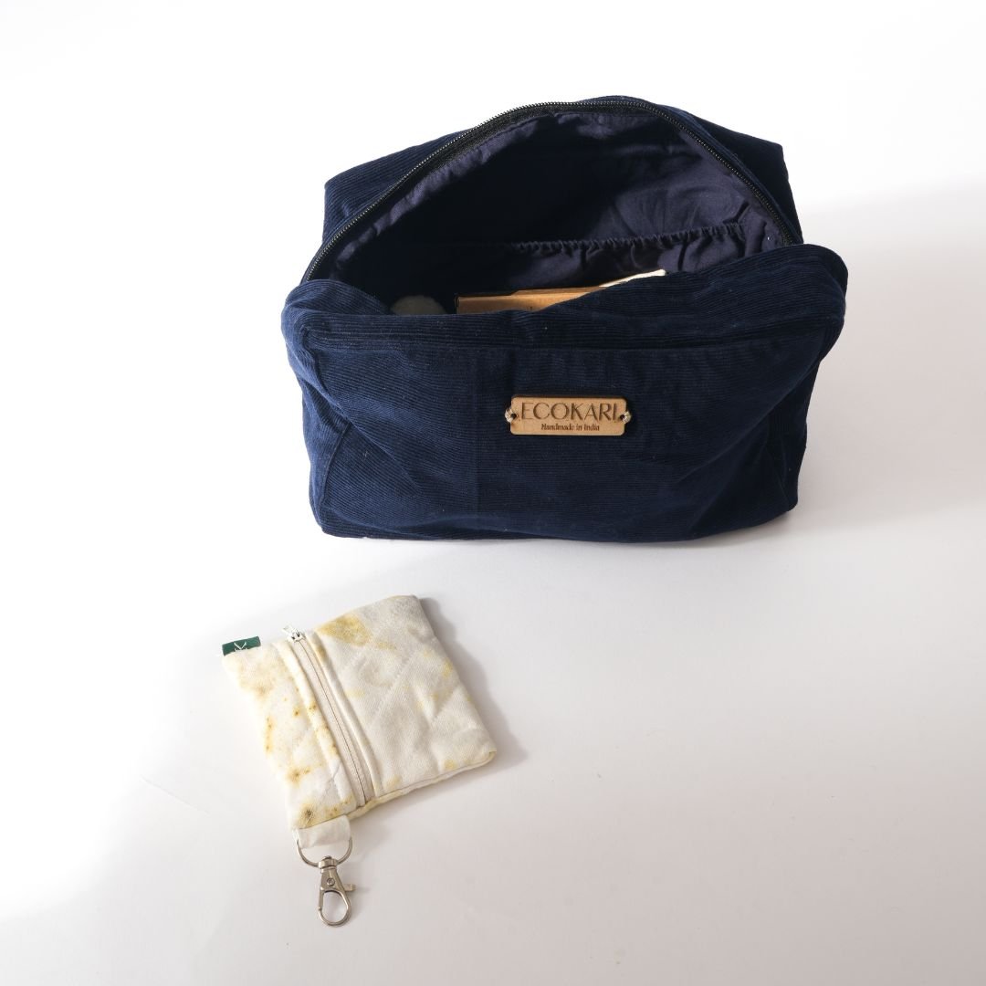 Navy Blue Corduroy Accessory Pouches | Verified Sustainable by Brown Living™